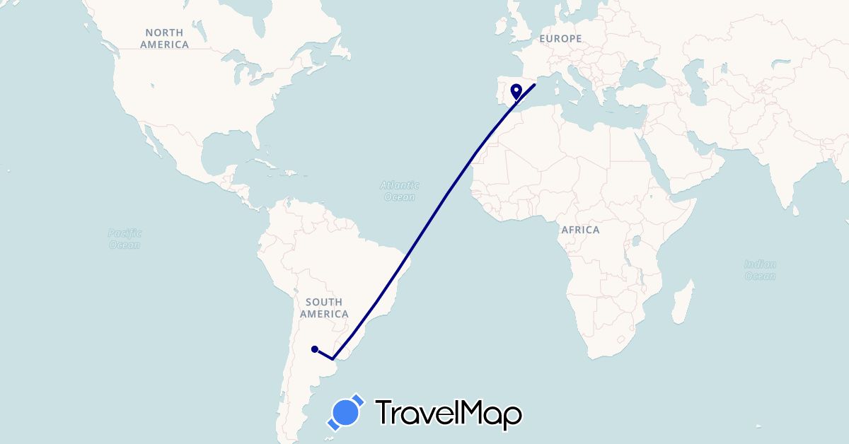 TravelMap itinerary: driving in Argentina, Spain (Europe, South America)